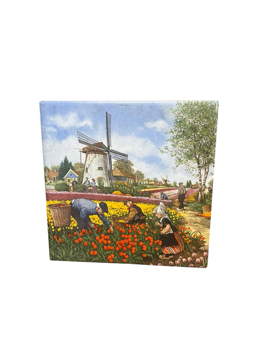 Vintage Holland Dutch Windmill & Tulips Decorative Tile Cork Backed Trivet